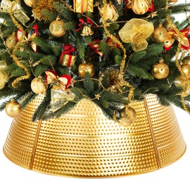 Metal Christmas Tree Collar, 28 Inch Christmas Tree Ring Christmas Tree Skirt Base Stand, Perfect for Most Real or Artificial Trees Holiday Decoration(Gold)