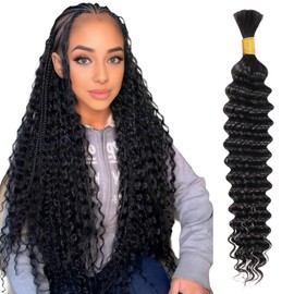 Human Braiding Hair 1 Bundle 50g 22 Inch Deep Wave Bulk Human Hair for Braiding No Weft 12A Boho Braids Human Hair Wet and Wavy Boho Hair for Braiding