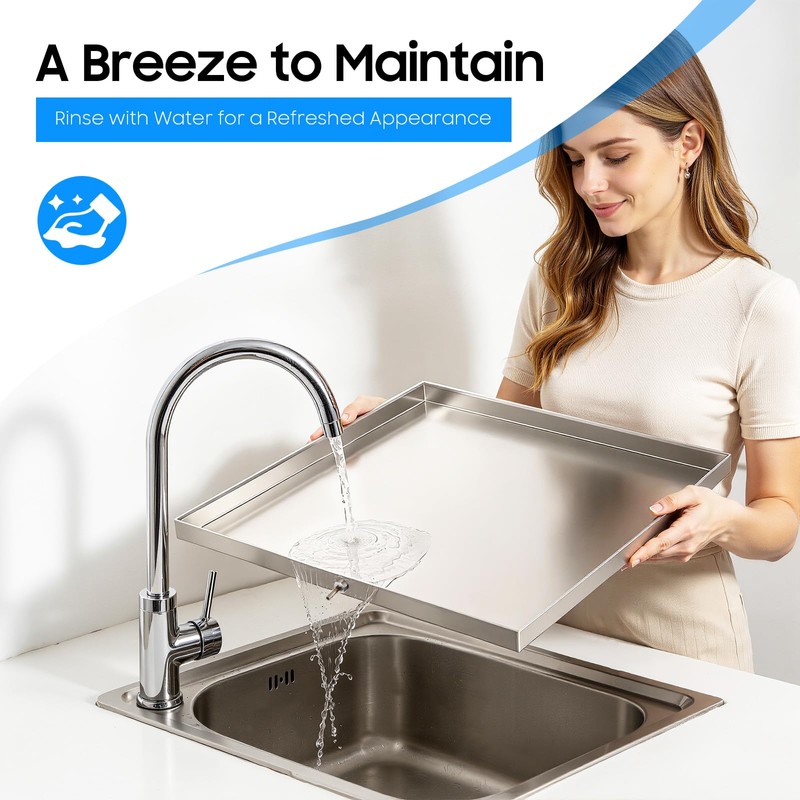 DYRABREST 304 Stainless Steel Washer Machine Drain Pan 27x25x1.5in with