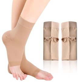 IKOPFLN 1 Paar Knöchelbandage Gel Heel Socken Knöchelschutz Fußgelenkbandage Ferse Ärmel (Khaki),M