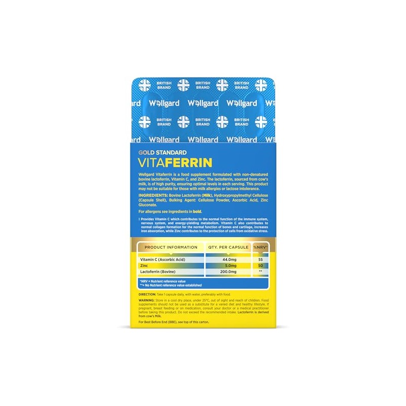 Wellgard Vitaferrin – Triple Action Immune Supplement with Lactoferrin, Zinc