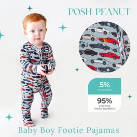 Posh Peanut Posh Peanut Baby Boy Footie Pajamas - Soft Viscose Made from Bamboo 2 Way Zipper Sleepers & Onesies with Non-SlipGrips for Newborns to Toddlers (3-6 Months) Miles