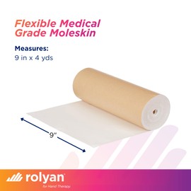 Rolyan Non-Latex Moleskin Roll, 9" x 4 yards, Beige, Padding with Paper Backed Adhesive, Cut to Fit for Splints, Braces, and Casts, Soft Flexible Tape for Blister Prevention & Skin Protection