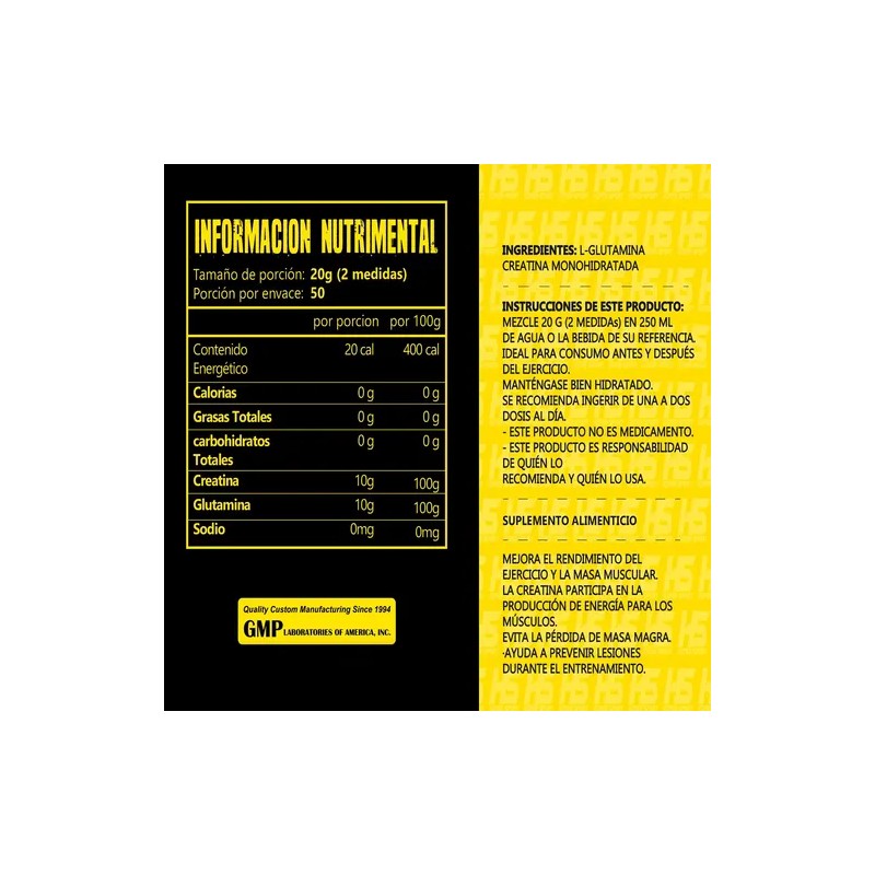 Creatina Glutamina Hiper Sport 1kg 50 Servicios.