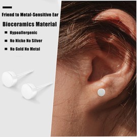Bioceramics Ear Stud for All Metal-Sensitive Ears Fit Women Men Hypoallergenic Ceramic Round Stud Earrings for Newly Pierced Ears 6mm No Nickel No Silver No Gold No Metal, 6mm Stud Diameter,