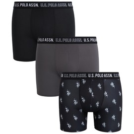 U.S. Polo Assn. Mens Boxer Briefs - 3 Pack Moisture Wicking Performance Mens Underwear Boxers with Contour Pouch (S-XL), Size Small, Dark Grey/Black Print/Black