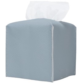 LeCorner Tissue Box Cover, Square PU Leather Tissue Box Holder, Modern Tissue Holder with Bottom Belt, Decorative Facial Paper Organizer for Office, Car, Bathroom, Home Decor (Airy Blue)