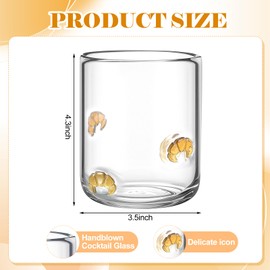 Funnymoom 2 PCS Icon Juice Glasses - 14oz Old Fashioned Icon Stemless Wine Drinking Juice Cocktail Coffee Glasses Cups for Women Home Summer Party Supplies Gift(Croissant Style)