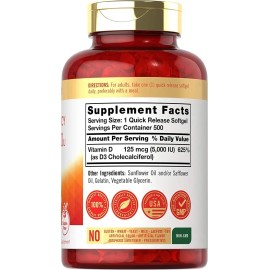 Vitamina D3 5,000iu Natural 500 Softgels Sabor N/A