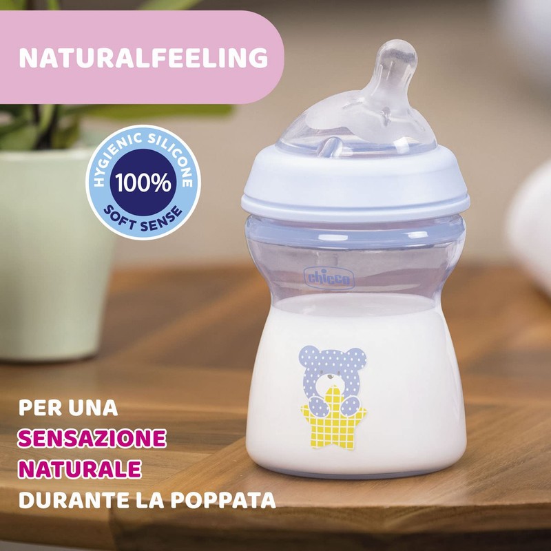 Chicco biberón Natural Feeling 250 ml azul para bebés, 1