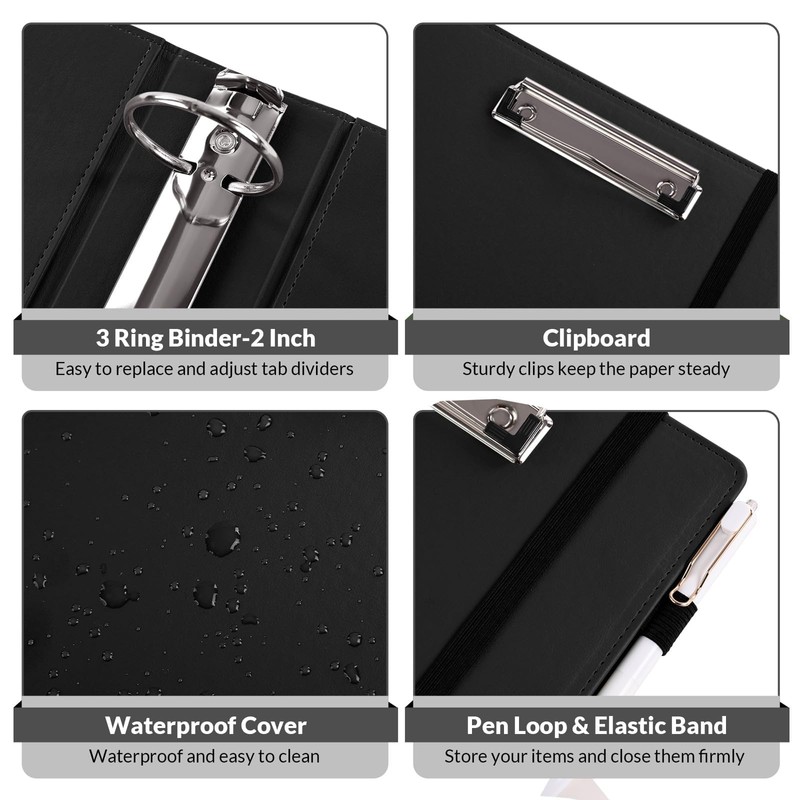 SKYDUE 3 Ring Binder with Clipboard, 2 Inch PU Heavy