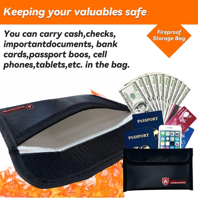 ZQZXD 2 Pack Fireproof Money Bag (5x8''), Non-Itchy Waterproof Fireproof