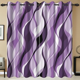 Ruelvth Purple Blackout Curtains, Abstract Ombre Grey and Purple Striped Window Curtains for Living Room Modern Room Darkening Grommet Curtains, 42x63 Inch, 2 Panels
