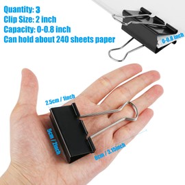 CABAX Extra Large Binder Clips 2-Inch, Big Paper Clamps for Office School Home Kitchen Storage Supplies Black, Pack of 3