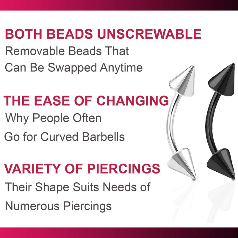 bodyjewellery 4pcs 16g Curved Barbell Cartilage Lip Tragus Eyebrow Forward