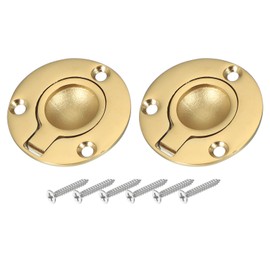 PATIKIL 2" Flush Pull Ring Handles, 2 Pcs 316 Stainless Steel Round Recessed Door Pull Hidden Boat Hatch Latch with Screws for Marine Yacht Furniture, Gold