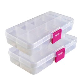 2PCS Large Clear Organizer Box 10 Grids Adjustable Divider Removable Organizer Box or Beads Jewelry Art DIY Crafts Office Supplies