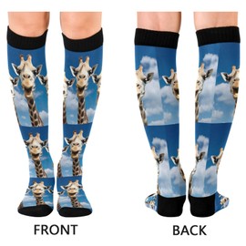 Wassud Compression Socks for Women & Men 20-30 mmHg Knee High Socks Athletic Running Socks Three Giraffes 1 Pair, Small-Medium