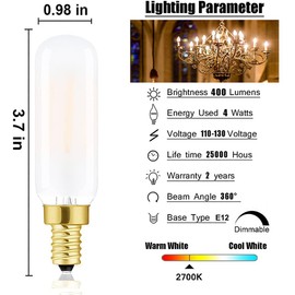 XININSUN T6 LED Bulb, 40W Candelabra Dimmable Chandelier Light Bulbs 2700K Warm White Frosted Glass 4W E12 Vintage Tube LED Filament Edison Candle Bulb with Decorative 6Pack