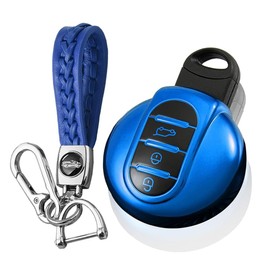 KUNIO Key Case Fits Mini F56 F54 F55 F57 F60 Cooper One Clubman Countryman Works Protective Case TPU Car Key Case Key Fob 3 Buttons A Blue