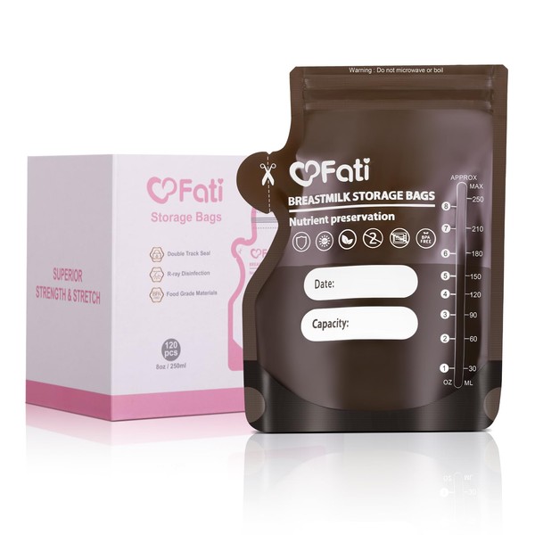 FATI Breastmilk Storage Bags-120 Pcs, 8Oz Blackout Breast Milk Storing