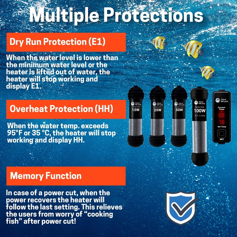 AquaMiracle Upgraded 15W Small Aquarium Heater Fish Tank Heater Turtle