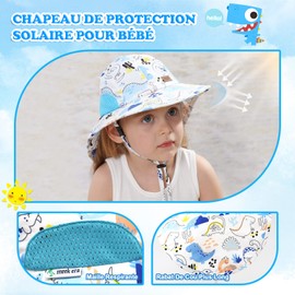 SEYUFN Baby Sun Hat Girls Boys Neck Cap Child Protection Bucket Hats Breathable Baby Girl Beach Hat Toddler Summer Hat, A-Blue Dinosaur