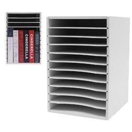 Vertical Desktop Sorter 11 Slots, Construction Paper Storage Mailbox Paper Organizer for Classroom and Home Office Mail Organizer Vertical File Organizer with 11 Adjustable Compartments (White)