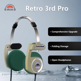 OKCSC Retro 3 Open Back Headphones,3.5MM Wired Over-Ear Headsets, All-Day Playtime/Built-in Mic/Ultra Lightweight, Convenient to Carry for Travel, Commute, Sports, HiFi Sound 3.5MM Mic/Green