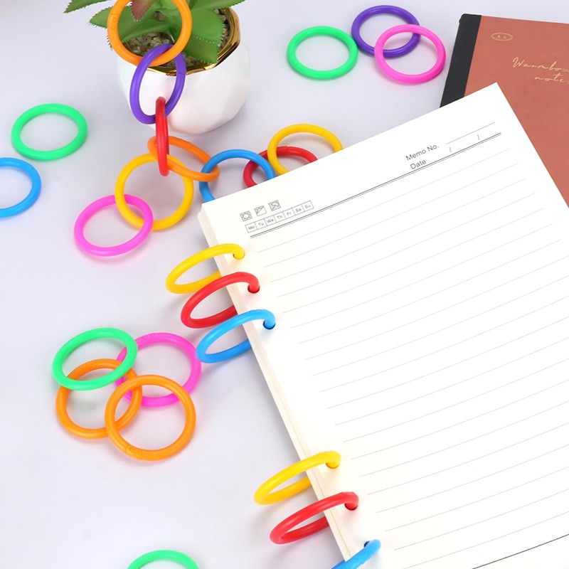QUMENEY 210 Pcs Plastic Binder Rings Colorful Loose Leaf Hoop