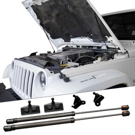 Redline Tuning 21-20002-04 Hood QuickLIFT Carbon Bolt-in System V2 Compatible with Jeep Wrangler JK 2007-2017 (All Black Components with Carbon Fiber Sleeves)