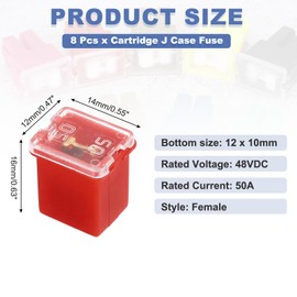 MECCANIXITY 8 Pcs Cartridge Fuse, 48VDC 50A Low Profile Terminal Automotive Assortment Case Fuse for Car, Truck, RV, Boats