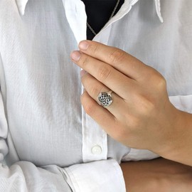 Silverly Women's 925 Sterling Silver Oxidised Round Celtic Dara Knot Ring, Sterling Silver