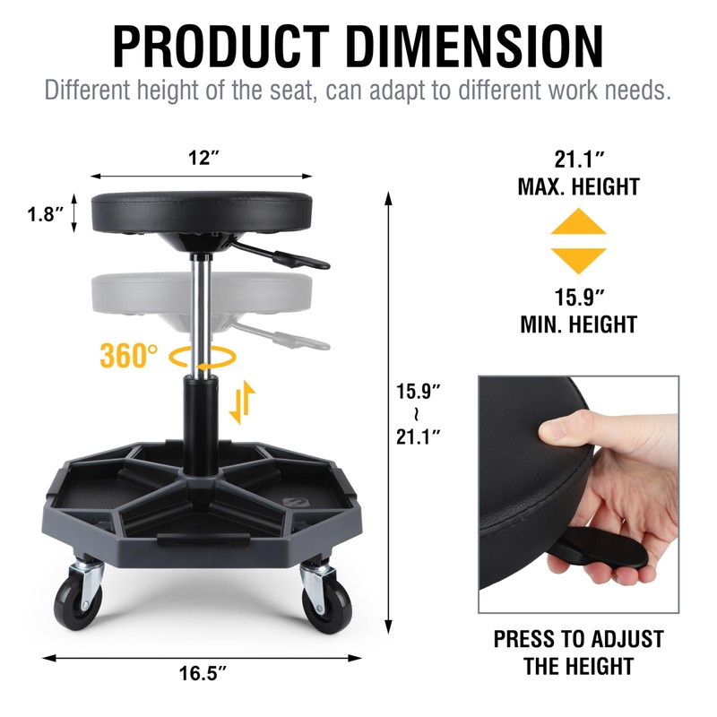 Olympia Tools Adjustable Hydraulic Rolling Mechanics Stool with with Removable