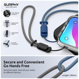 SURPHY Adjustable Lanyard Wristlet Hand Strap, with Integrated Clip Compatible with AirPods, Phone Cases, Cameras, Keys (Black & Blue Jay)
