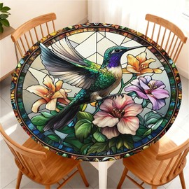 Yesad Round Fitted Tablecloth with Elastic Edge for Up to 32"-36" Round Table, Waterproof Tablecover for Camping, Indoor, Outdoor, Holiday, Summer, Bird