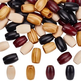 FINGERINSPIRE 72 PCS 10mm Hole Large Hole Wooden Beads 30x20mm 4 Colors Barrel Natural Beads Large Wood Beads for Crafts Wooden Spacer Beads Wood Beads for DIY Bracelets Pendants Jewelry Making