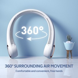 penkou Portable Neck Fan, Hands Free Personal Fan,360° Airflow,3-16 Running Hours, 72 Wind Outlets,4000mAh Battery USB Rechargeable,3-Speeds, Birthday Gifts for Men Women(White)