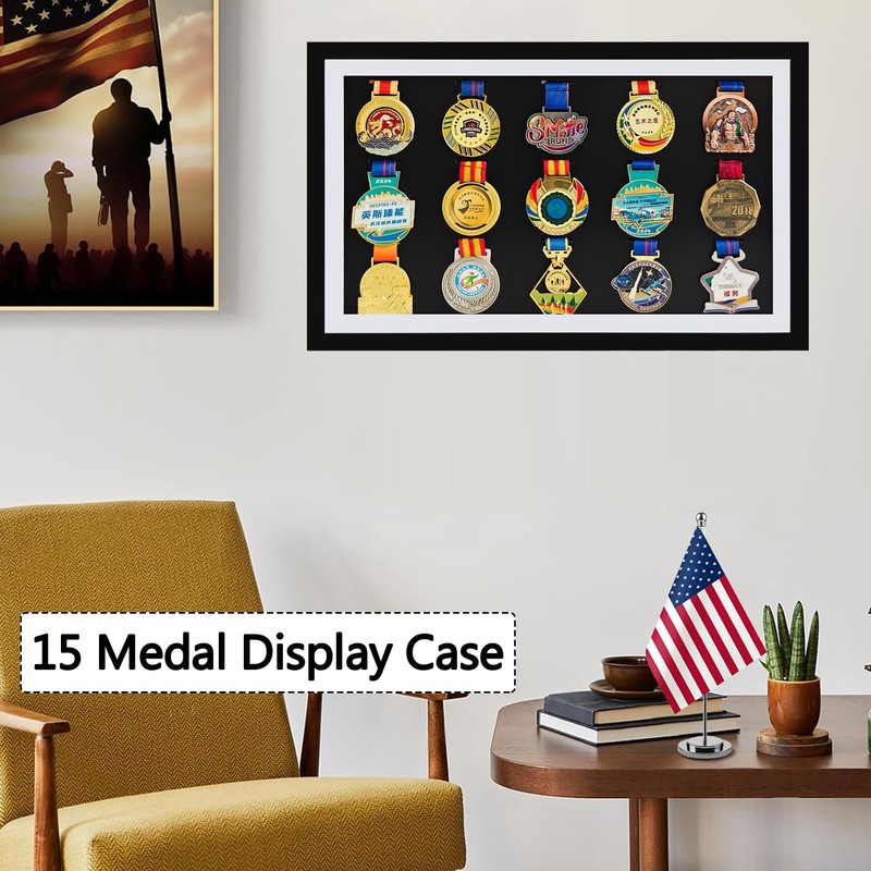 QIANSIHUANG Large Medal Display Shadow Box, 15 Sports Medal Display