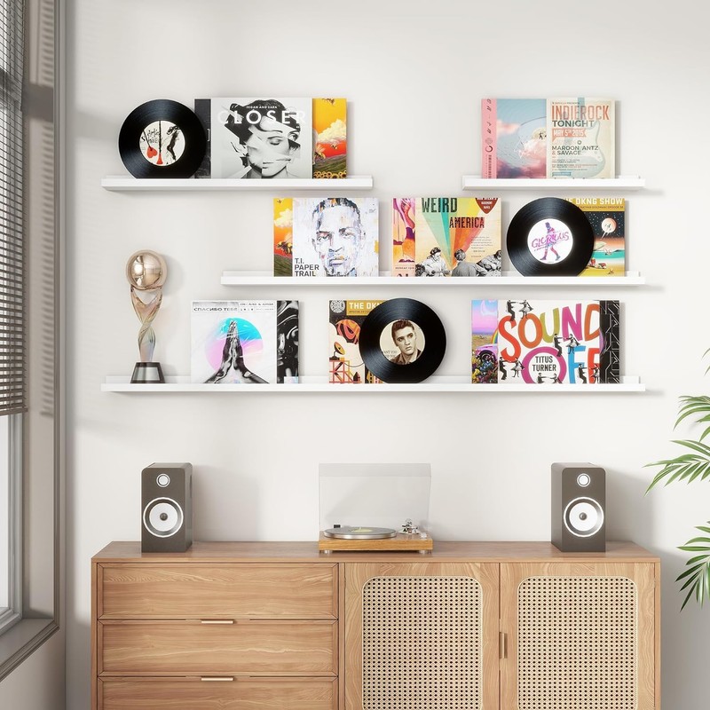 Gieanoo Wall Shelf, White, 30 cm, Picture Shelf, Solid Oak,