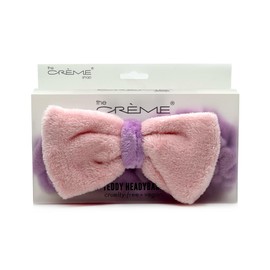 The Crème Shop Teddy Headyband | Spa Headband | Headband for Washing Face | Skincare Headbands | Soft & Fluffy Headbands for Women (Pink and Purple)