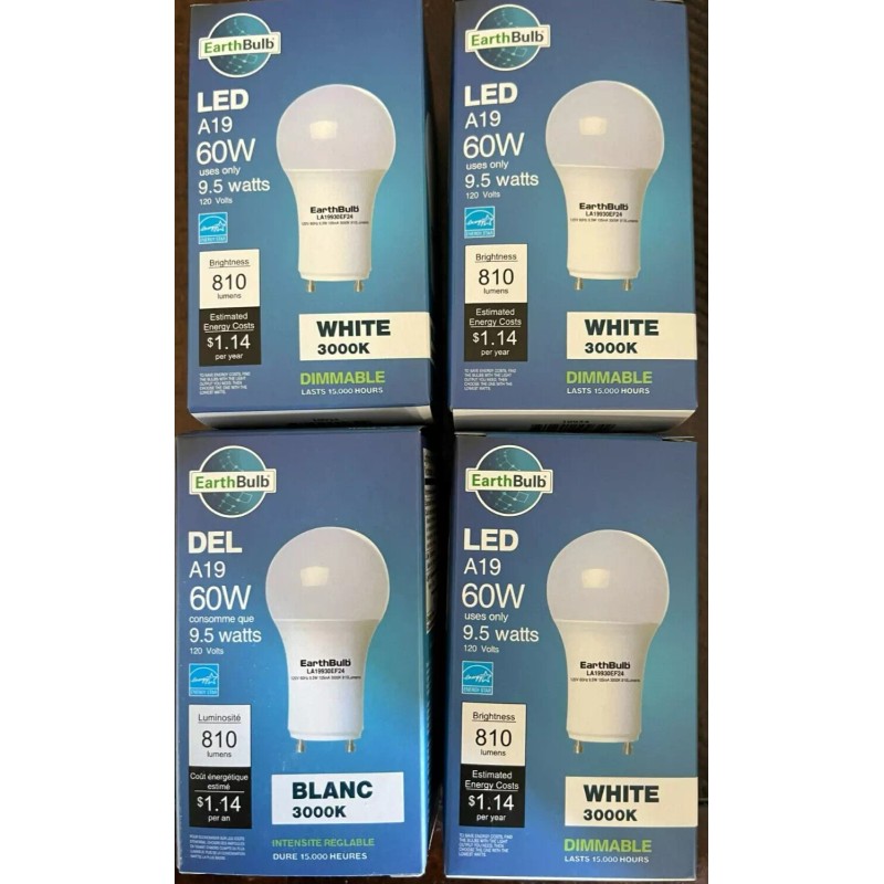 Earthtronics Earthbulb 4-Pack GU24 Base LEDA19 Light Bulb 60W Replacement