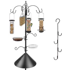 ERYTLLY Bird Feeding Station Kit Bird Feeder Pole Wild Bird Feeder Hanging Kit with Suet Cage Bird Bath Mesh Tray Fruit Hook Double W Hook for Attracting Wild Birds and Planter Hanger Lights