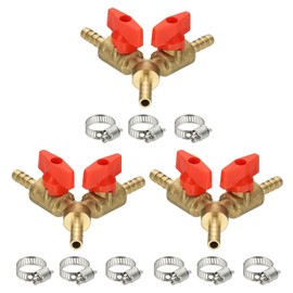 PATIKIL 3 Way Shut Off Ball Valve, 1/4" Y Shaped 3 Way Brass Garden Hose Barb Splitter Line Sprayer Parts Coolant Hose Valve Fitting with 2 Red Switch for Gas Fuel Oxygen, 3 Set