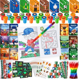 Ben Louis 192Pcs Sports Party Favors Football Basketball Soccer Baseball Party Coloring Books Set Bulk for Kids Sports Themed Party Team Gift Goodie Bag Fillers School Classroom games Rewards