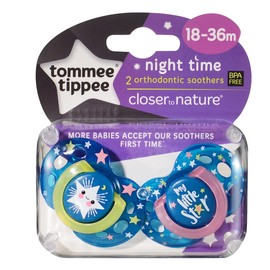 Tommee Tippee 18-36 Months Closer to Nature Night Time 2 Orthodontic Soothers, Assorted model