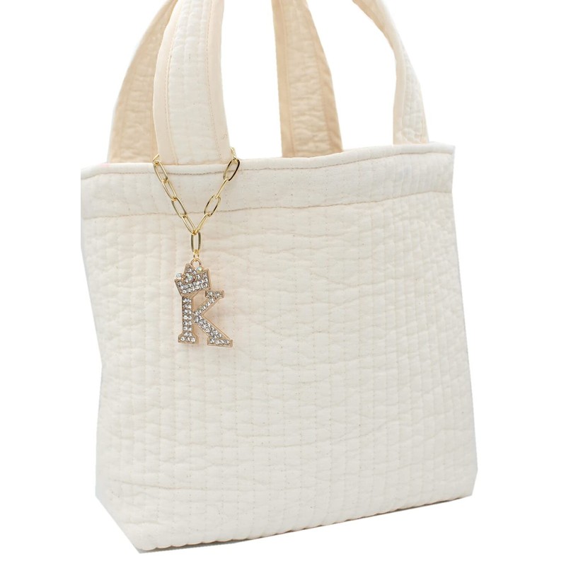 miwaki Bag Charm Initial Charm Keychain Initial Alphabet Crown Square