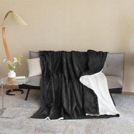 Good Nite Bed Throw Blanket 130x150cm Sherpa Flannel Blankets Fleece Fluffy Throw Lightweight Microfiber Solid for Sofa (Black, Single)