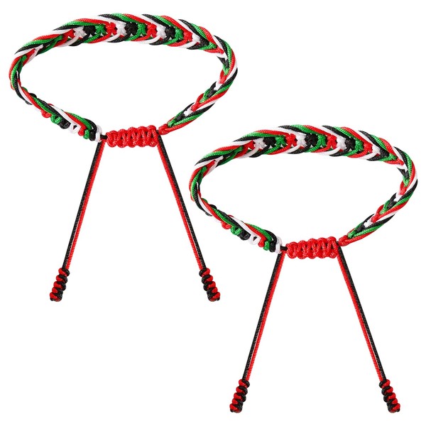 Bojueshaw 2pcs Braided Bracelets,Adjustable Colorful Braided Bracelets,Layered Woven Bracelet,Palestinian Red