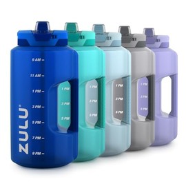 Zulu Goals - Jarra grande para botella de agua de 128 onzas con marcador de tiempo y mango para hidratación durante todo el día, pajita suave de silic